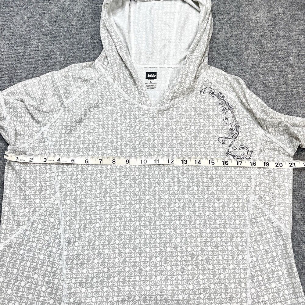 REI Hooded Athletic Top Womens Large White Printed Lightweight Thumb Holes - Picture 9 of 10